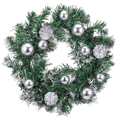 Weihnachtskranz Haustür, 30cm Adventskranz Künstlich, Silber Türkranz Weihnachten Kugeln, Elegant Weihnachtstürkranz Außen, Kranz Weihnachtskranz Tür, Kiefernzapfen Türkranz Winter für Christmas Decor