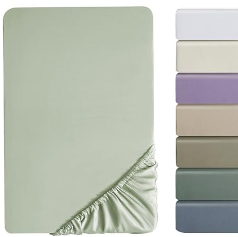SOULFUL Satin Spannbettlaken 160x200cm Baumwolle, 100% Langstapelige Baumwolle Bettlaken Spannbettlaken bis 25cm Matratzenhöhe für Allergiker Geeignet, Oeko-Tex Zertifiziert-SalbeiGrün