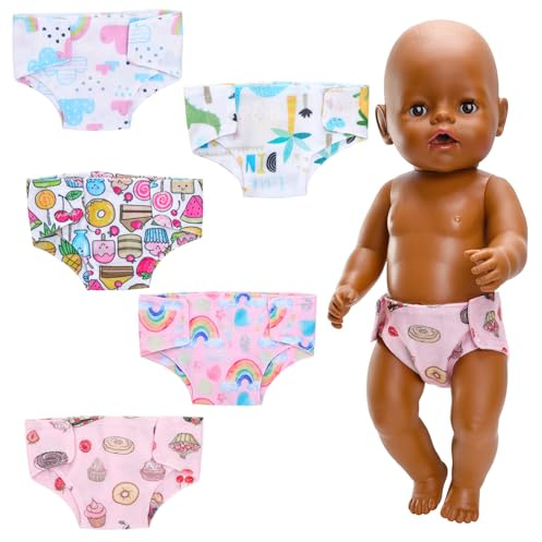 HONLAELLA 5 PCS Baby Doll Diapers Underwear for 12-15 Inch Reborn Baby Dolls, Multi-colored, Includes 5 Materials, Fits 12-15 Inch Dolls, Practical Gift, Enhances Doll Play
