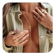 Yamobi BH Bikini Kette Brust Kette Harness, Joyería de playa de verano, joyería corporal ajustable para mujeres y niñas, cadena de pecho y vientre dorada