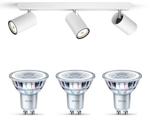 Philips Kosipo Lámpara de techo (Blanco) - Luz blanca cálida - Foco de techo con 3 puntos de luz - GU10 - No regulable