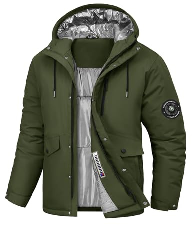 Voqeen Chaqueta de Esqui Invierno para Hombre Impermeables Cazadora Cálido Aire Libre Térmicos Chaquetas Deportiva con Capucha Desmontable Abrigo de Montaña Antiviento