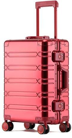 All Aluminium Hartschale Trolley Koffer Handgepäck Mit Rädern Und Schloss, Alles Metall Aufgegebenes Gepäck Hartschalenkoffer, Hartschalenkoffer Rollkoffer Für Reisen Business (Rot, 71CM-107L)