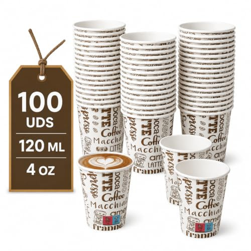 LAN&LAN Vasos Cafe Desechables - Vasos Cartón Para Llevar Bebidas Calientes en Hostelería, Eventos y Catering (100, 120ml)