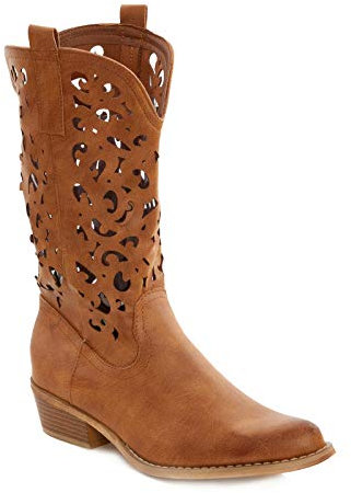 Toocool Cowboystiefel Damen Sommer, Damen-Sommerstiefel, Damen-Stiefel im Cowboy-Stil, Sommer Stiefeletten Damen, Cowboy Boots G629 [37, Camel]