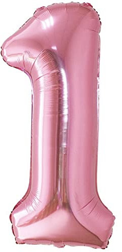Balloon 1st Birthday Number 1 Pink XXL Giant Foil Balloon 40” Birthday Decoration for Girl. Flies with Helium