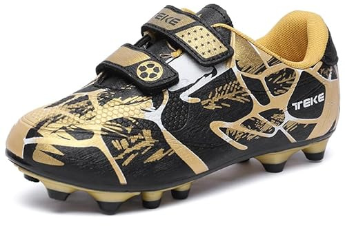 Covert Boys/Girls Football Boots - FG/AG Soccer Shoes, Black Gold, EU 28 (UK 10)