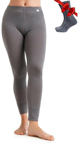 Merinowolle Thermounterwäsche Damen - Merino Unterhose Damen Merino Leggings + Wollsocken (X-Large, 165 Perfect Grey)