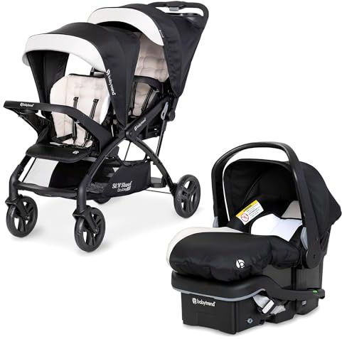 Baby Trend Sit N' Stand Tandem Double Stroller 2.0 DLX and EZ-Lift Plus Car Seat Set with 5 Point Safety Harnesses and Cozy Cover, Modern Khaki