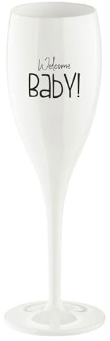 Koziol Sektglas 100 ml mit Druck CHEERS No. 1 WELCOME BABY Stielglas aus Kunststoff