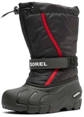 SOREL Children's Flurry Boot - Black, Bright Red - 4