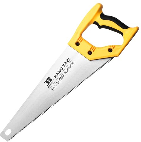 B BOSI TOOLS 14 in. Pro Hand Saw, 11 TPI Fine-Cut Soft-Grip Hardpoint Handsaw Perfect for Sawing, Trimming, Gardening, Cutting Wood, Drywall, Plastic Pipes, Sharp Blade, Ergonomic Non-Slip Handle