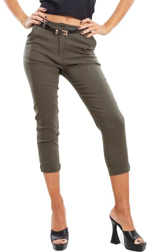 Toocool Pantaloni Donna Estivi Leggeri Classici Eleganti Capri Corti Pinocchietto VB-2918 [L,Verde Militare]