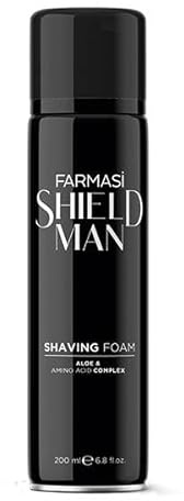 Farmasi Shield Man Amino Acid Shaving Foam - Smooth Comfortable Shave Hydrating Irritation Protection Rich Lather Close Shave All Skin Types - 200ml/6.76flOz, White