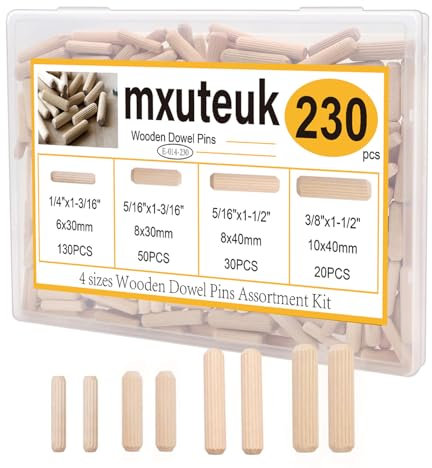 mxuteuk 230Stück Holzdübel 6mm 8mm 10mm, geriffelte Holzdübel Stäbe für Handwerk, Möbel, DIY Handbuch