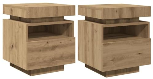 vidaXL Armoires de Chevet avec lumières LED 2 pcs chêne Artisanal, Table d'appoint, Armoire de lit, Table d'appoint pour Chambre à Coucher