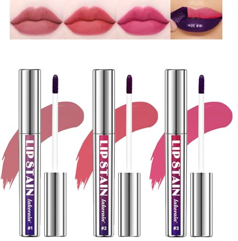 3Pcs Peel Off Lip Liner Stain, Long-Lasting Lip Stain Peel Off, Waterproof Peel Off Lip Stain, Matte Liquid Lipstick Nude Lip Gloss, Non-stick Cup Peel Off Lipstick Lip Stains for Women