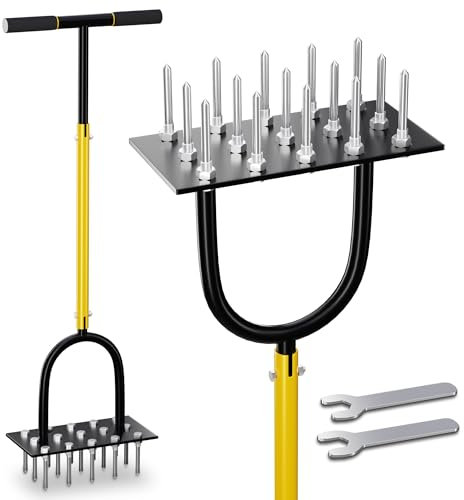 DACKZZM Aireador de césped de 90 cm, de 5 cm, de tinta maciza, para césped con mango antideslizante en T, aireador manual para patio