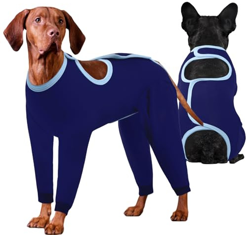 IDOMIK Dog Recovery Suit After Surgery,Long Sleeve Dog Surgical Onesie for Surgery,Soft Breathable Pet Pajamas Anti Shedding,Adjustable Bodysuit Prevent Licking Wound,Cone Collar Alternative,Blue,L
