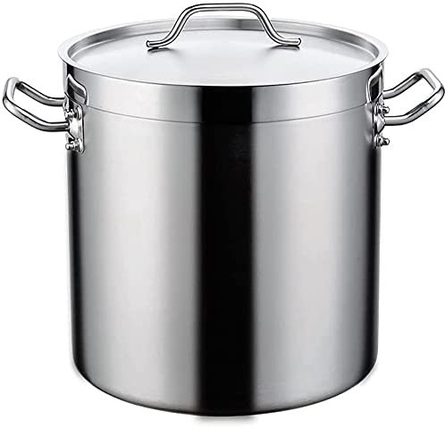 Large Cooking Pot, Stainless Steel Stock Pot with Fitted Cover, Tri-Ply Stainless Steel Composite Bottom, Silver -40 * 40cm(50L)