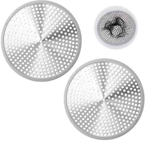 Shower Drain Hair Catcher 2Pcs 12cm Bathroom Sink Strainer Reusable Robust Stainless Steel Mesh with Silicone Plughole Protector Super Seal Filter Cover for Kitchen Bathroom Tub Floor Prevent Clog