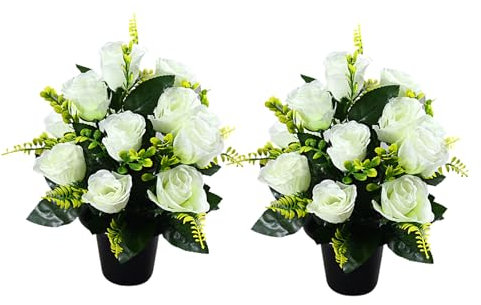 Qsvbeeqj 2 ramos de flores realistas de seda para cementerio y decoración navideña del hogar, 2 unidades