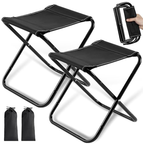 2 Pezzi Sgabello Pieghevole Portatile, Mini Sedia Pieghevole per Esterni, Leggero Sedie Pieghevoli con Borsa Portaoggetti, Sedile Piccolo Pieghevole per Campeggio, Pesca, Viaggi ed Escursionismo