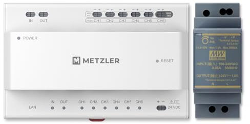 Metzler® Audio-/Videoverteiler für VDM10 2-Draht Türsprechanlage mit RJ45 LAN Schnittstelle, inkl. 24VDC Transformator, 6 Anschlüsse, einfache Installation, App-Steuerung, 10 Jahre Ersatzteilverfügb