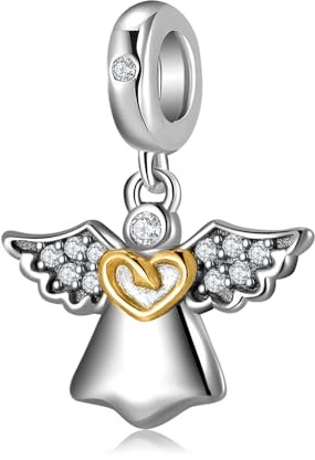 Charm Angelo Custode Cuore Oro Ali Strass Comunione ciondolo pendente in argento 925 - Les Folies per Pandora