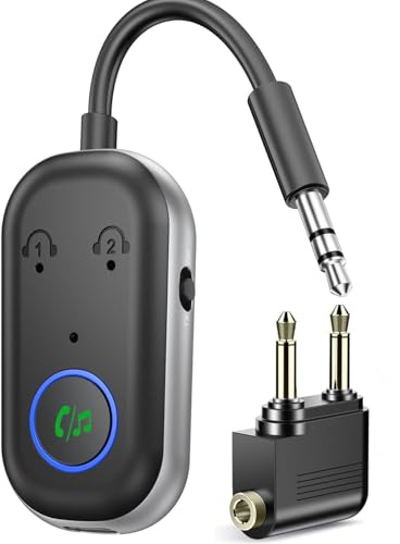 Cablelera Bluetooth 5.3 Transmitter Receiver, 2-in-1 Wireless Bluetooth Adapter Compatible with 2 AirPods/Wireless Headphones, Dual Pairing 3.5mm Aux Jack Wireless Audio Transmitterfor TV, Home