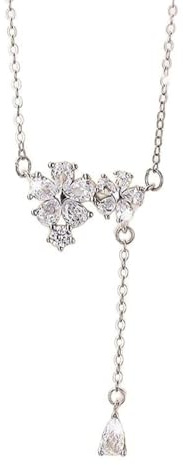 Tolldek äkta smycken halsband damer jugendstil vitt guld 9K/14K/18K, damkedja hänge blommor med moissanit droppkant vit, Au 375/585/750 vit guldkedja kvinna gåva, 40 + 5, 14 karat (585) vitt guld