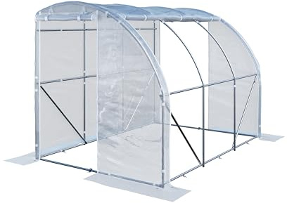 TOOLPORT Serra a tunnel addossata 2x3 m in PE 180 g/m² stabilizzato UV con struttura in acciaio zincato, serra per pomodori con finestre laterali