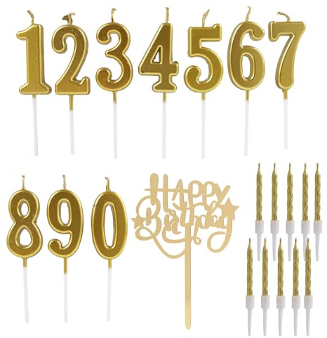 20 Piezas Velas De Cumpleaños,Velas De Numeros,Velas Doradas Largas,Birthdays Glitter Number Candle,Velas Decorativas Largas Y Delgadas Para Tartas, Para Cumpleaños, Bodas Y Celebraciones Especiales