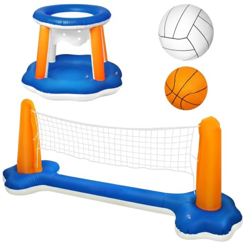 Yeaxxsqy Juego de Red de Voleibol para Piscina y Red de Baloncesto para Piscina, Juego de Agua Inflable Flotante con 2 Bolas, Juguetes de Verano para Exteriores/Interiores para Adultos, familias y a