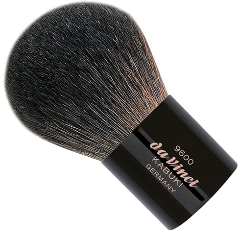 da Vinci, KABUKI Puderpinsel, Naturhaar, mit Lederetui, für losen & gepressten Puder, verhindert Verstäuben, ideal für unterwegs, schützt Pinselhaare, Kosmetik, Make-Up, Handmade in Germany