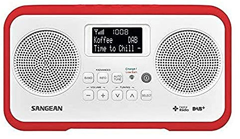 Sangean DPR-77 Digitalradio mit DAB+/UKW-Tuner - Tragbares tischradio - Batterie- und Netzbetrieb - Weiß/Rot