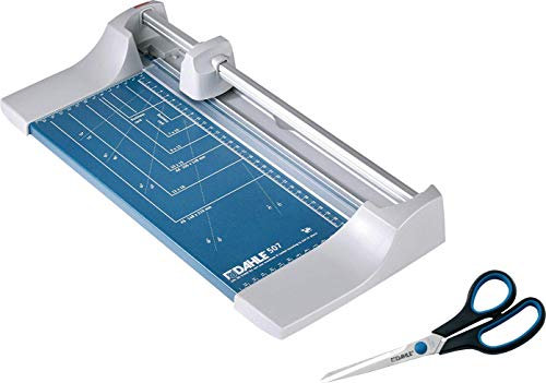 Dahle 507 Roll- und Schnitt-Schneidemaschine (Papierschneidemaschine mit einer Schnittlänge von 320 mm, bis zu DIN A4), blau (Blau | Promo Pack)