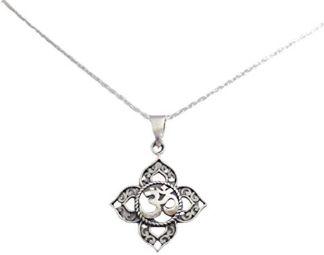 EXINOX Collier à pendentif bouddhiste traditionnel : Homme Femme : Ohm Om Aum Bouddha Lotus Yoga Collier