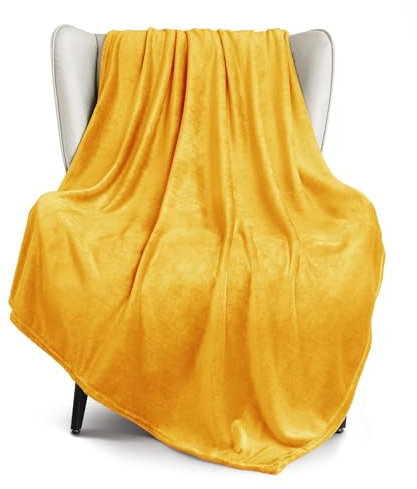 Exclusivo Mezcla Soft Large Fleece Throw Blanket for Sofa,Mustard Yellow | 127x178 CM, Double-Sided Brushed Flannel Blanket, Lightweight Plush Cozy Sofa Throw for Living Room, Machine Washable