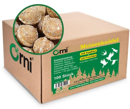 Orni 100 Stück Meisenknödel mit Insekten ohne Netz | Leckerer Insektenknödel für heimische Wildvögel wie Amsel, Meisen und Co | Für Frühling Sommer Herbst und Winter
