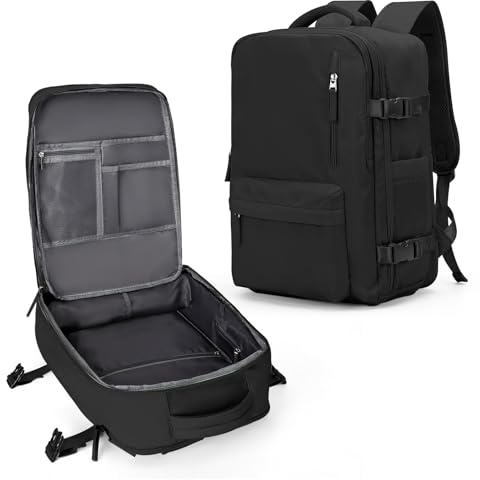 VECAVE Resehandbagage på bärbar ryggsäck, flyggodkänd ryggsäck, sport college väska ledig dagväska, A-svart, L, Laptop ryggsäck