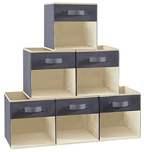 Lifewit Cube Storage Boxes Set of 6, Fabric Storage Box with a Clear Window and Handles, Foldable Storage Cubes Clothes Organiser for Wardrobe, Closet, Shelves, Medium, Grey