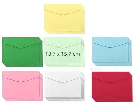 Naisfei 70 Stück Briefumschläge bunt, bunte Umschläge in 7 unterschiedlichen Farben als Set im Format, nassklebend, ideal zum Basteln, zu Weihnachten oder als Geschenkidee für Karten(10.7 * 15.7cm)