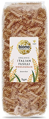 Biona Organic Wholegrain Fusilli 1kg, Pack of 1 - Made Using Fine Organic Durum Wheat - Bronza Extruded - Pair With Biona Pasta Sauces - Everyday Italian Inspired Dishes