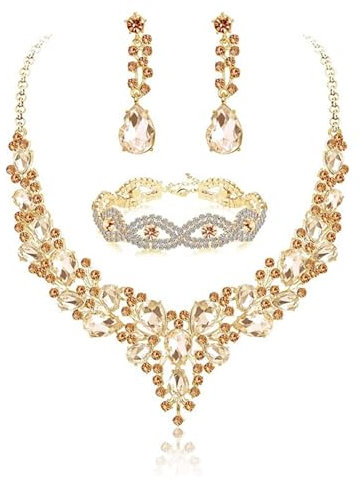 TOEECY TOEECYTropfenform Kristall Schmuckset Halskette Ohrringe Armband Elegant Luxuriös Hochwertig Strasssteine Damenschmuck