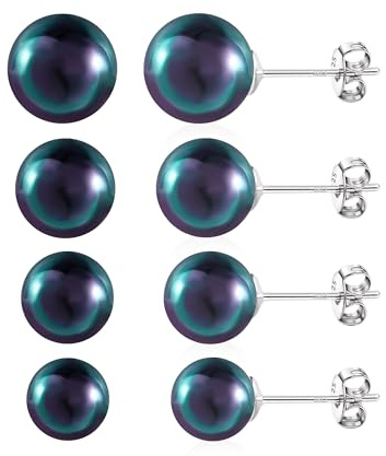 KISSPAT Pärlörhängen för kvinnor, 4 par 925 sterlingsilver, allergivänliga pärlörhängen, för flera piercingar
