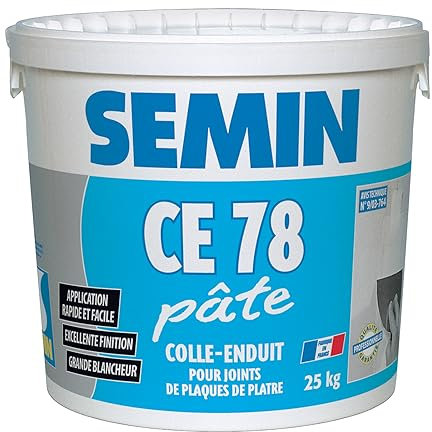 Enduit pour Joints de Plaques de Plâtre CE 78 Semin, Prêt à l'Emploi, Intérieur, Seau de 25 kg
