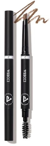 VEECCI Diamond Eyebrow Pencil - Long Lasting & Smudge-proof, Dual-Ended with Soft Brush - Vegan Formula for Microblading Effect Brows (Natural Brown)