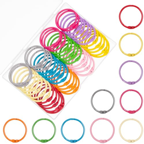 AKONEGE 1 1/5 Inch Colorful Loose Leaf Binder Rings (100 Pack) Metal Office Book Rings Paper Rings for Index Cards Flashcards Notebook, Keychain Key Rings Binder Rings for Office School Home, 10Colors