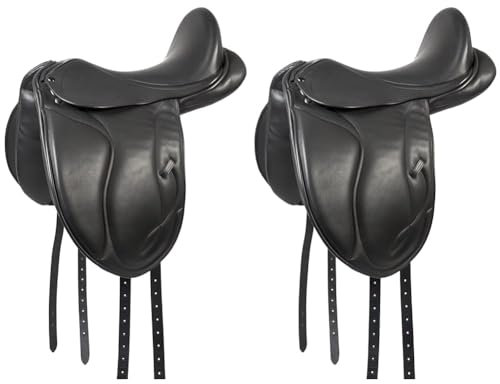 PFIFF 102680 Dressur-Sattel Unicus, Ledersattel halbtiefer Sitz, Schwarz Pony/Cob II (Packung mit 2)